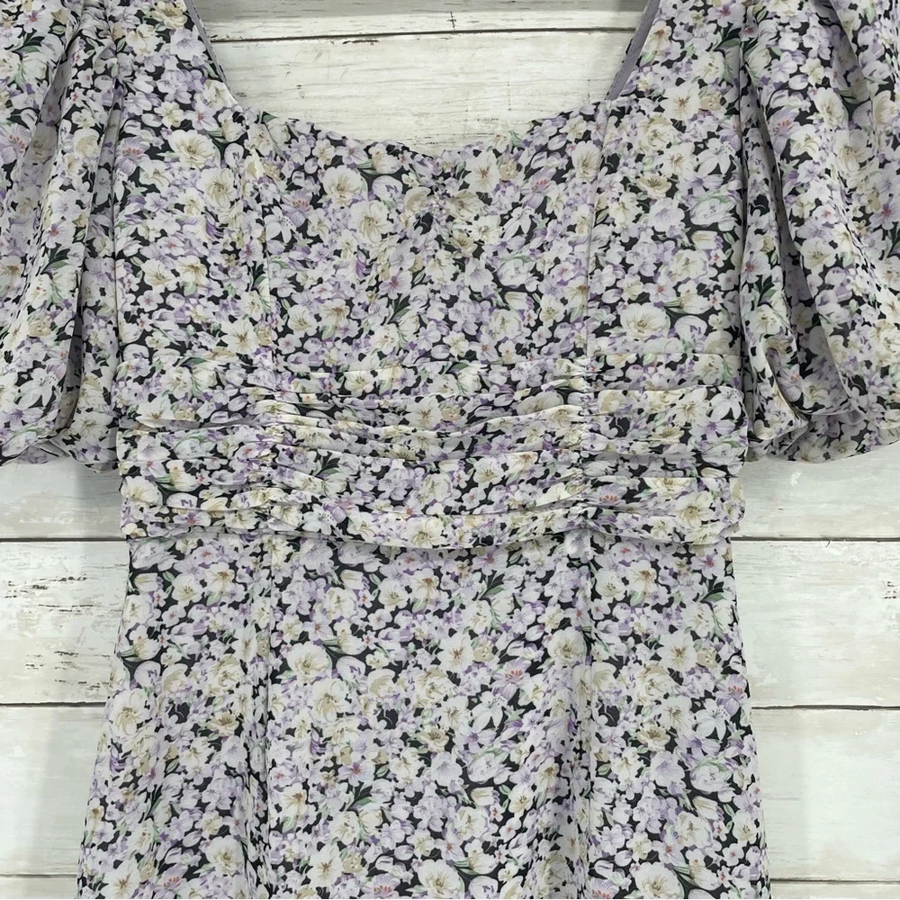 ASTR the label Micalela Floral Puff Sleeve Asymmetrical Midi Dress Size XS - Picture 8 of 16